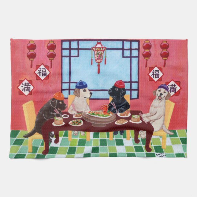 Paño De Cocina Pintura china del restaurante de Labrador (Horizontal)