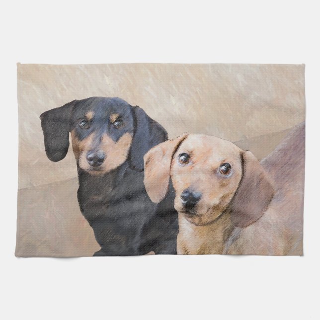 Paño De Cocina Pintura Dachshund (suave) - Arte Perro Original (Horizontal)