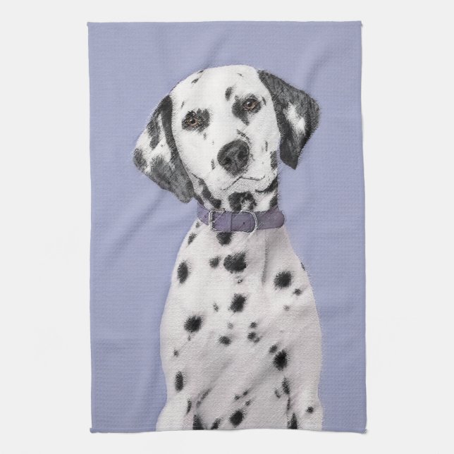 Paño De Cocina Pintura dálmata - Arte de perro original (Vertical)