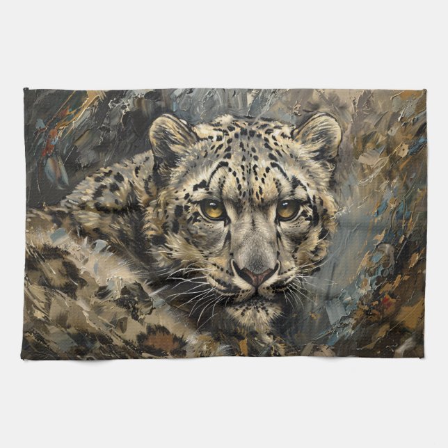 Paño De Cocina Pintura de aceite de leopardo de la nieve (Horizontal)