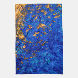 Paño De Cocina Pintura de acrílico amarillo dorado con cobalto az