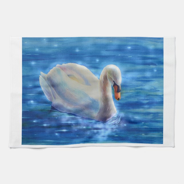 Paño De Cocina Pintura de acuarela de cisne blanco (Horizontal)