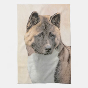Paño De Cocina Pintura de Akita - Arte de Perro Original.
