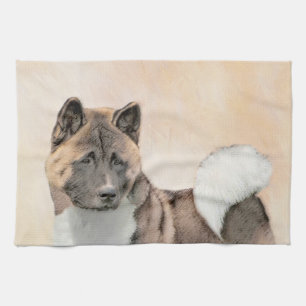 Paño De Cocina Pintura de Akita - Arte de Perro Original.