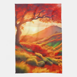 Paño De Cocina Pintura de arte de paisaje de puesta de sol de oto