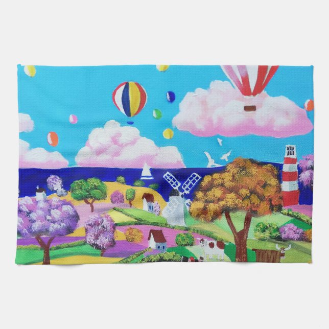 Paño De Cocina Pintura de arte popular - playa feliz (Horizontal)