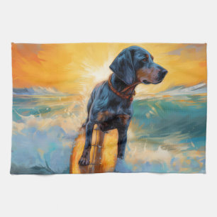 Paño De Cocina Pintura de Bluetick Coonhound Beach Surfing