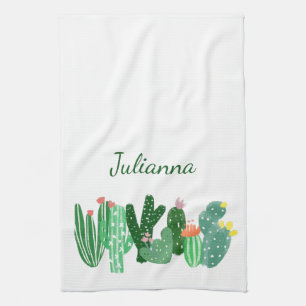 Paño De Cocina Pintura de Boho Cactus con un nombre personalizado