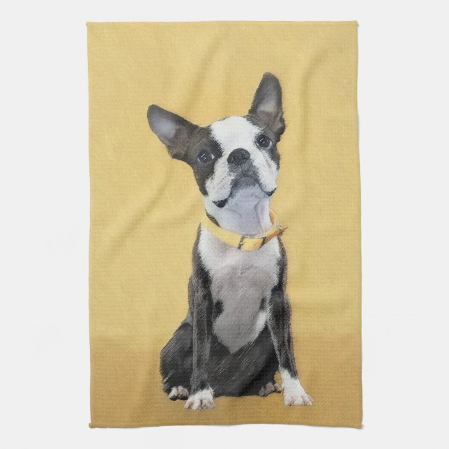 Paño De Cocina Pintura de Boston Terrier - Arte de Perro Original (Vertical)