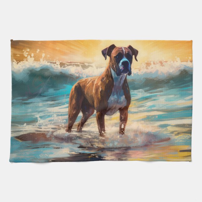 Paño De Cocina Pintura de Boxer Beach Surfing (Horizontal)