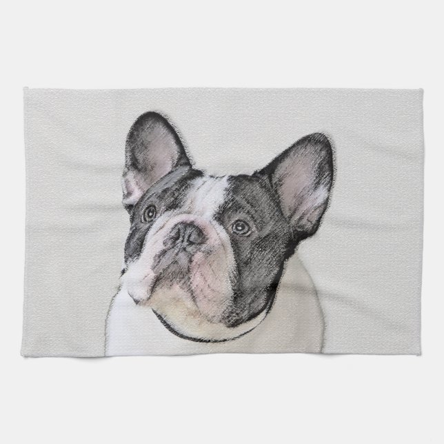 Paño De Cocina Pintura de Bulldog francés (Brindle Pied) - Arte d (Horizontal)