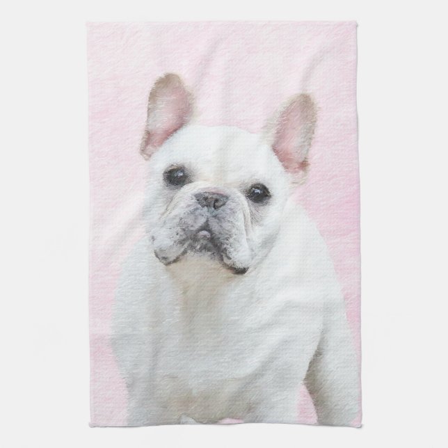 Paño De Cocina Pintura de Bulldog francés (crema/blanco) - Arte d (Vertical)