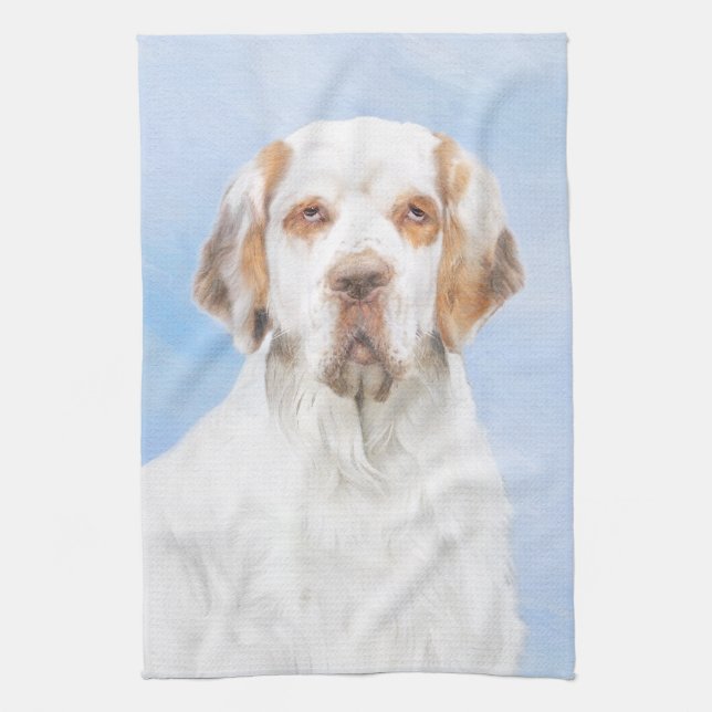Paño De Cocina Pintura de Clumber Spaniel - Arte de Perro Origina (Vertical)