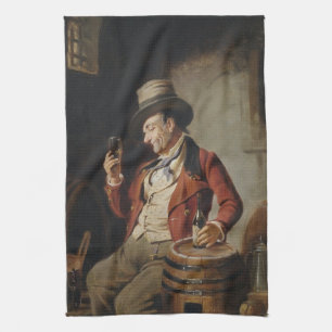 Paño De Cocina Pintura de consumición de la cerveza del viejo