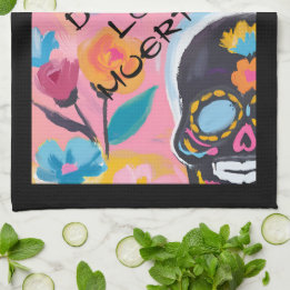 Paño De Cocina Pintura de cráneo de azucar con flores