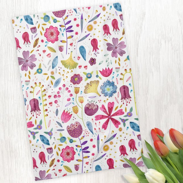 Paño De Cocina Pintura de hembra silvestre acuarela (Watercolor wildflower tea towel)