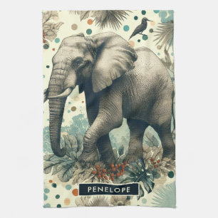 Paño De Cocina Pintura de la selva de Elefante Vintage
