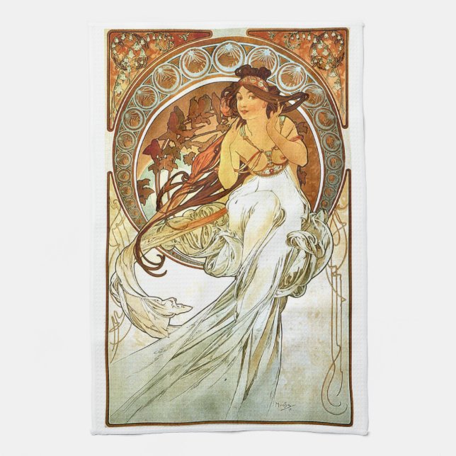 Paño De Cocina Pintura de la serie de Nouveou Mucha del arte (Vertical)