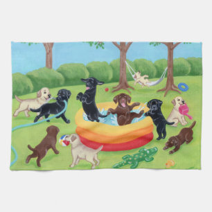 Paño De Cocina Pintura de Labradors de la diversión del verano
