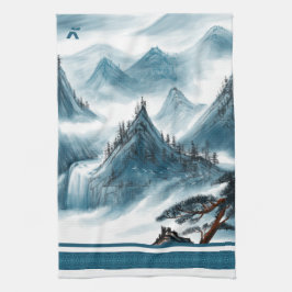 Paño De Cocina Pintura de las Montañas Chinoiserie Blue Classic