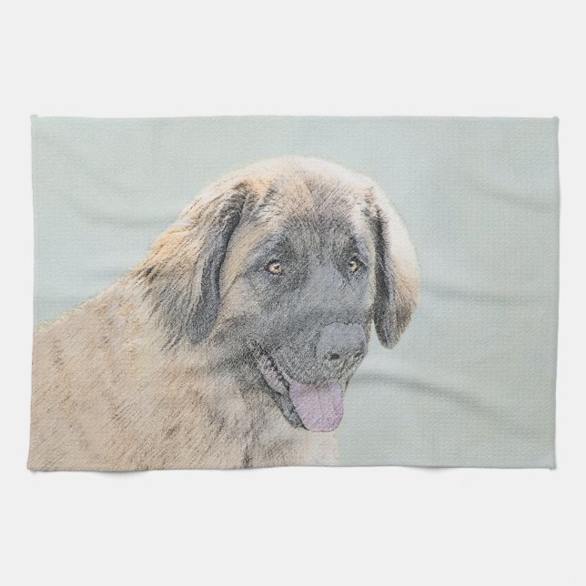 Paño De Cocina Pintura de Leonberger - Arte de Perro Original. (Horizontal)