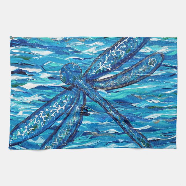 Paño De Cocina Pintura de libélula azul (Horizontal)
