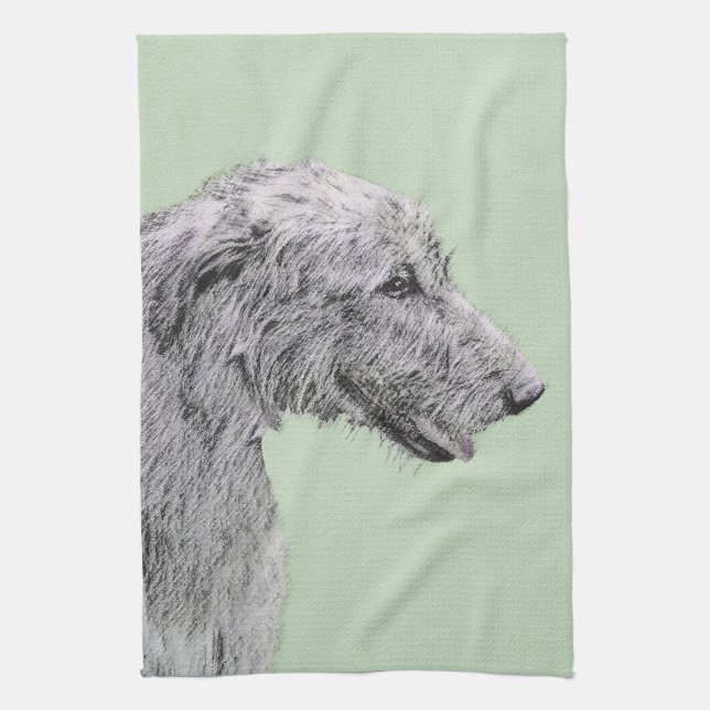 Paño De Cocina Pintura de lobo irlandesa - Arte de perro original (Vertical)