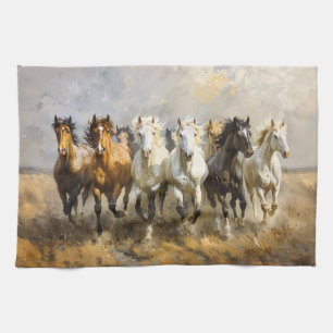 Paño De Cocina Pintura de manada de caballos mustang galopando