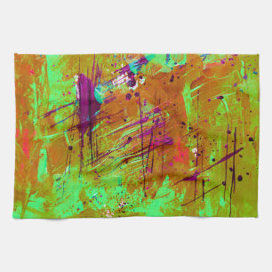 Paño De Cocina Pintura de mancha de abstrato verde neón colorida