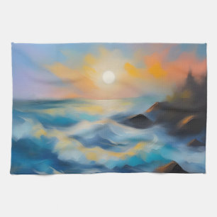 Paño De Cocina Pintura de olas de mar azul claro bajo el sol