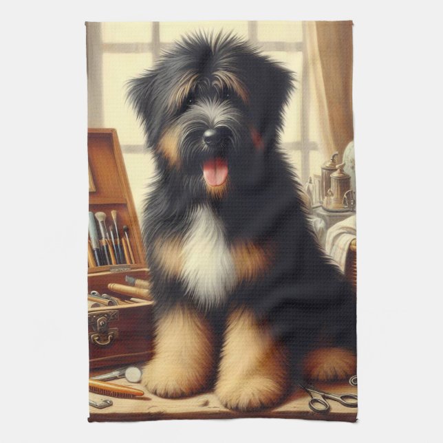 Paño De Cocina Pintura de perro de Briard (Vertical)