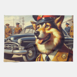 Paño De Cocina Pintura de perro de la policía retro