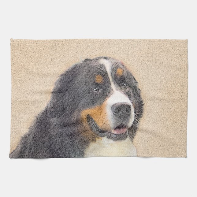 Paño De Cocina Pintura de perro de montaña de Bernese - Arte de p (Horizontal)