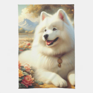 Paño De Cocina Pintura de perro de Samoyed de época