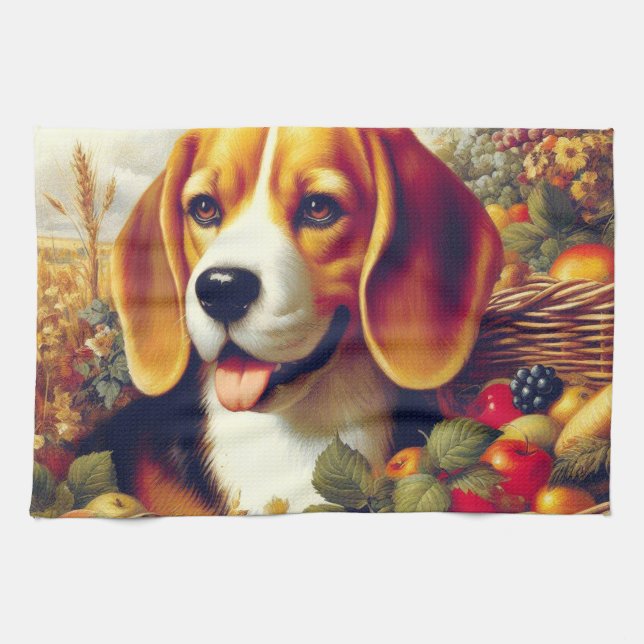Paño De Cocina Pintura de pimienta beagle de época (Horizontal)