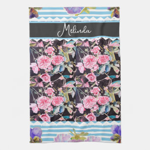 Paño De Cocina Pintura de rosas azules y rosadas pastel francesas