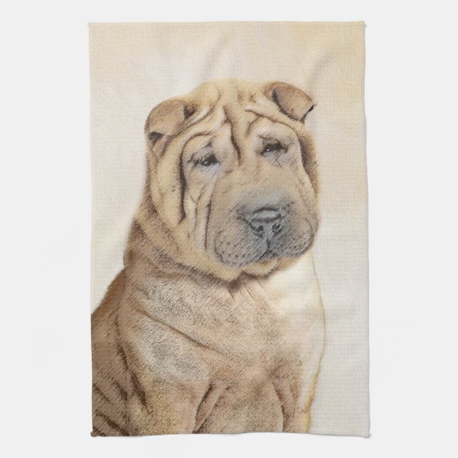 Paño De Cocina Pintura de Shar Pei - Arte Perro Original Cuto (Vertical)