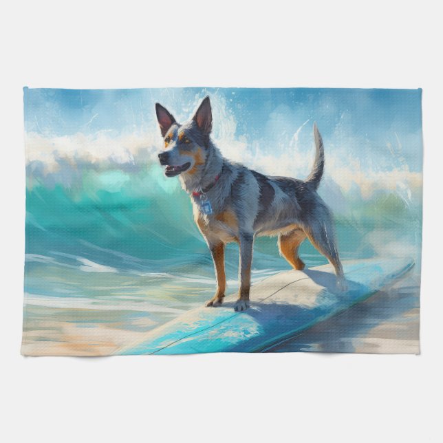 Paño De Cocina Pintura de surf Blue Heeler Beach (Horizontal)