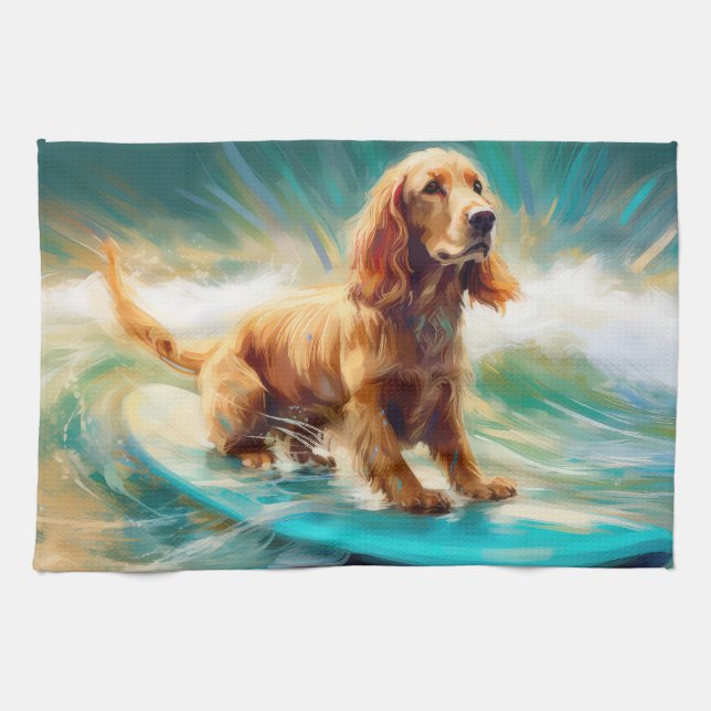 Paño De Cocina Pintura de surf Cocker Spaniel Beach (Horizontal)