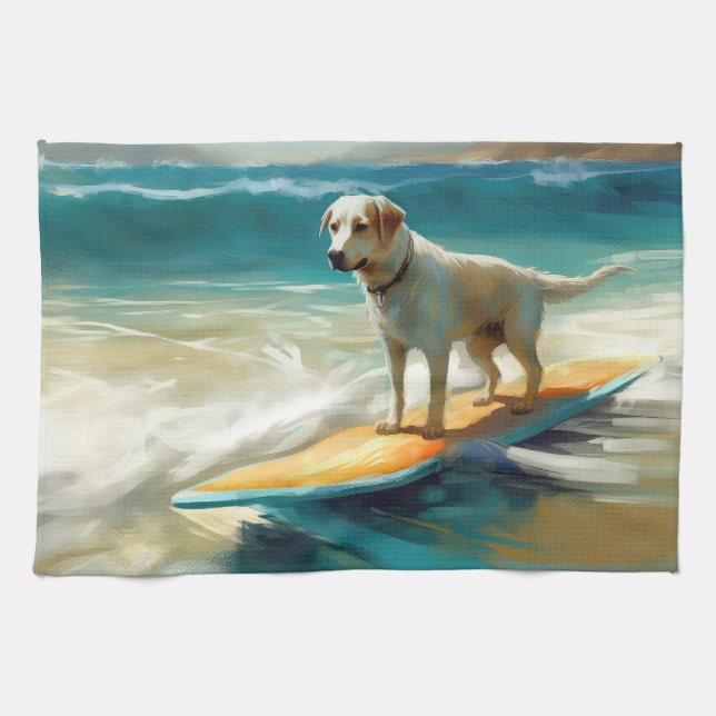 Paño De Cocina Pintura de surf de Anatolian Shepherd Beach (Horizontal)