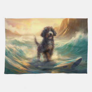 Paño De Cocina Pintura de surf de Bernedoodle Beach