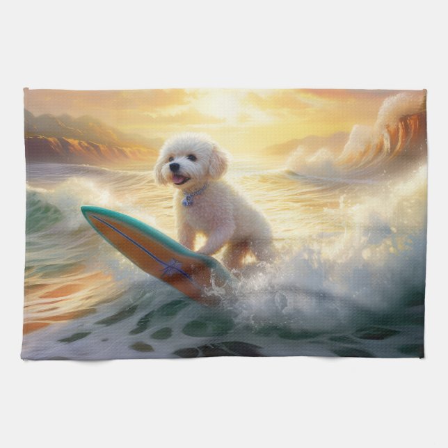 Paño De Cocina Pintura de surf de Bichon Frise Beach (Horizontal)