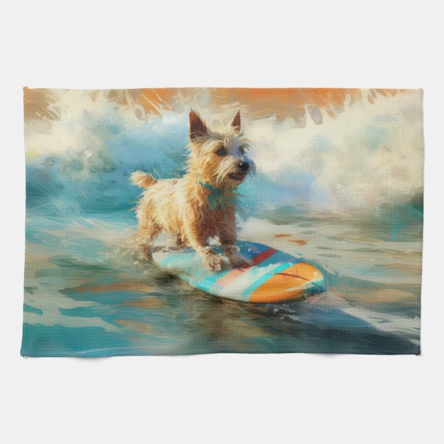 Paño De Cocina Pintura de surf de Biewer Terrier Beach (Horizontal)