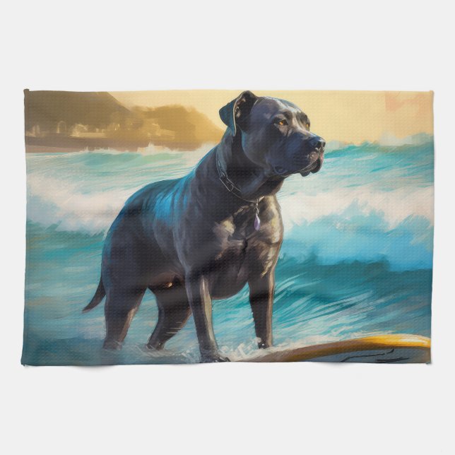 Paño De Cocina Pintura de surf de Cane Corso Beach (Horizontal)