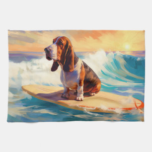 Paño De Cocina Pintura de surf en Basset Hound Beach