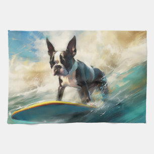 Paño De Cocina Pintura de surf en Boston Terrier Beach