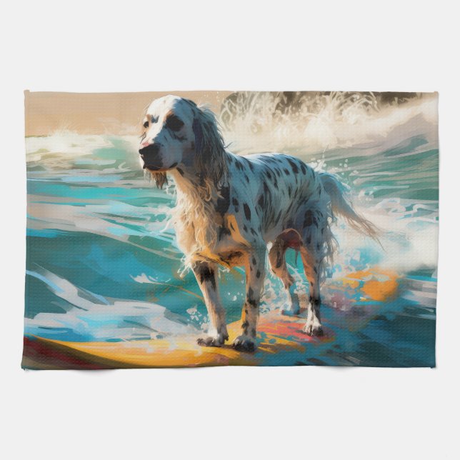 Paño De Cocina Pintura de surf en English Setter Beach (Horizontal)