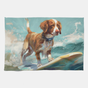 Paño De Cocina Pintura de surf en la playa con Brittany Spaniel