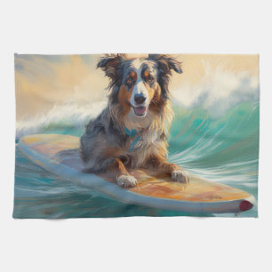 Paño De Cocina Pintura de Surf en la Playa de Pastor Australiano