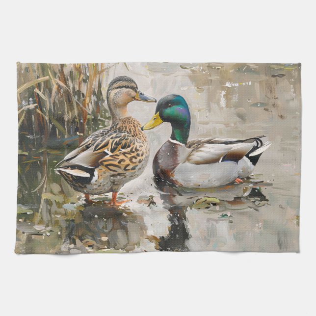 Paño De Cocina Pintura de vida salvaje de pato y mallard (Horizontal)